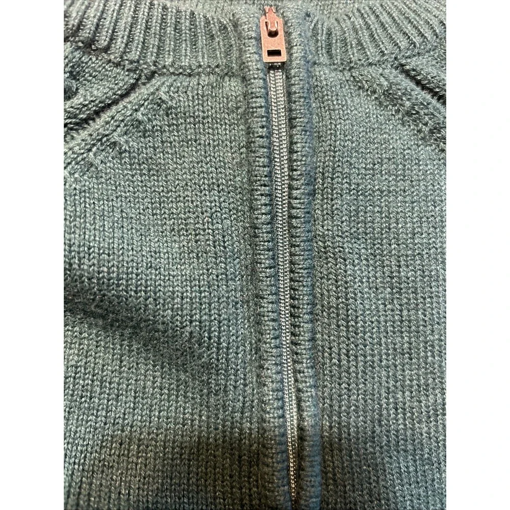 Talbots Emerald Green Cable Knit Sweater Womens Size‎ Small Zip Back 3/4 Sleeves